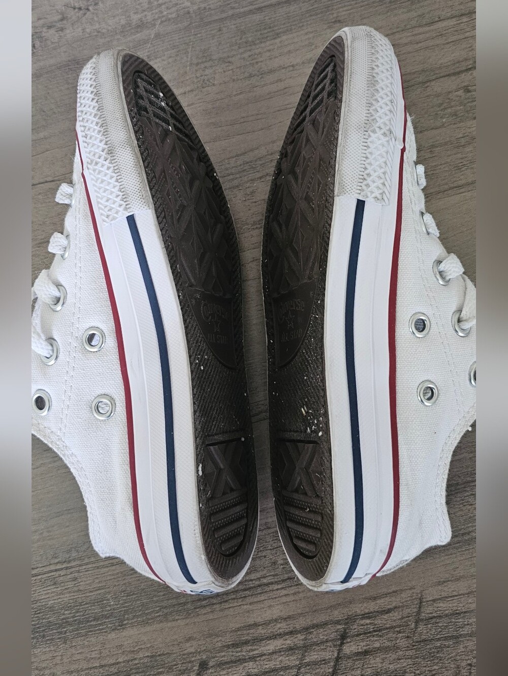 Converse All Star Kids White Canvas Sneakers with Red Trim Girl Boy Size 12 - Picture 9 of 10